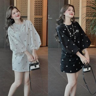 Đầm váy babydoll lụa hàn cô tròn tay lỡ bo chun in họa tiết trẻ trung, sang chảnh phù hợp cho nàng đi chơi, hẹn hò