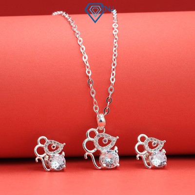 Bộ trang sức bạc cho bé hình con chuột đính đá dễ thương TSB0004 - Trang Sức TNJ