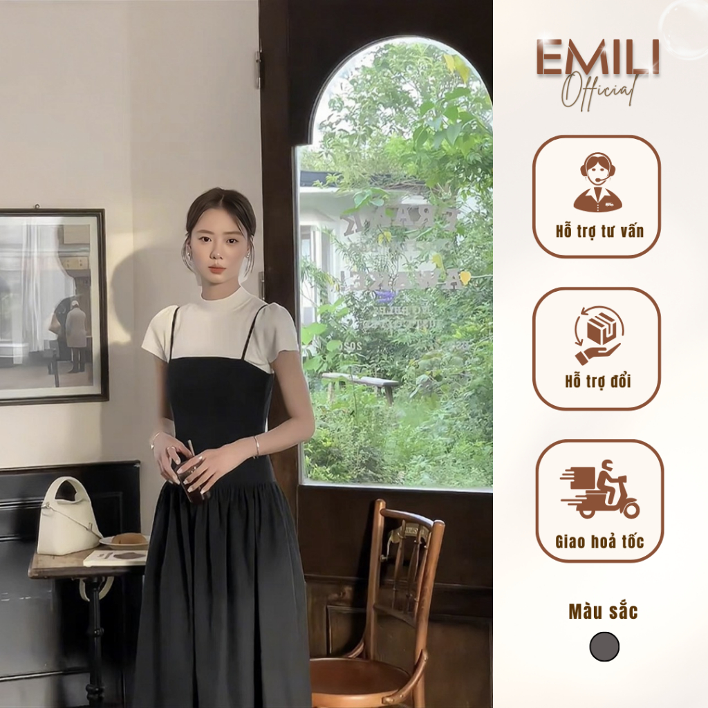 Set váy yếm Emili dáng áo dài tay liền váy thời trang đồ công sở thanh lịch [V277]
