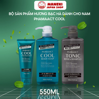Dầu gội sữa tắm cho nam Pharmaact tonic 550ml tinh chất bạc hà, lô hội mát lạnh sảng khoái Nhật Bản - Maneki