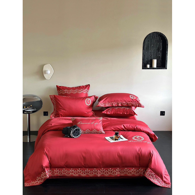 Set Chăn Ga Gối Lụa Cưới Thêu “ Catherine “(set 4 món)