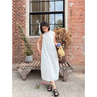  Váy đầm maxi sát nách màu trắng có túi vải thô lụa Hàn mềm mát không nhăn Mare Dress 
