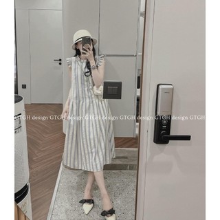Siuu phẩm váy kẻ xanh xếp li suông kèm đai so hott