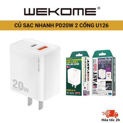 Củ sạc nhanh PD + QC 20W 2 cổng  , U126 USB type C không nóng máy, thiết kế cao cấp iphone samsung xiaomi
