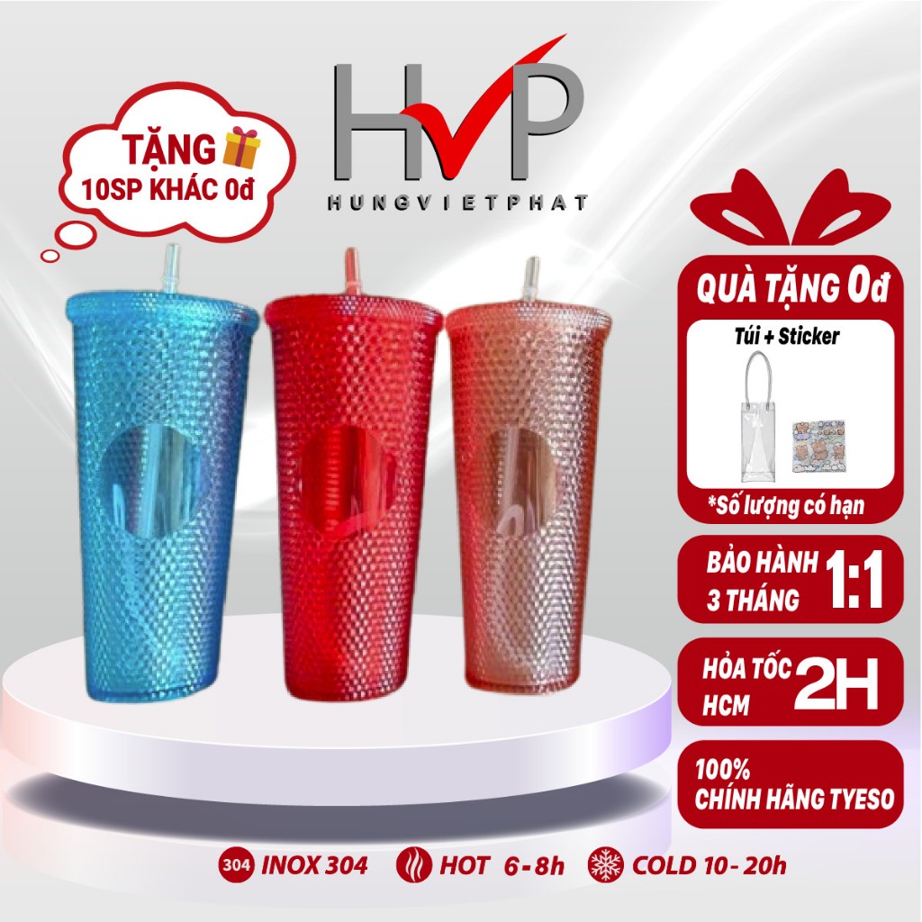 Ly nước Kim Cương 2 lớp💖HVP💖 chất liệu PP cao cấp BPA Free cách nhiệt 2-3h tặng ống hút, sticker