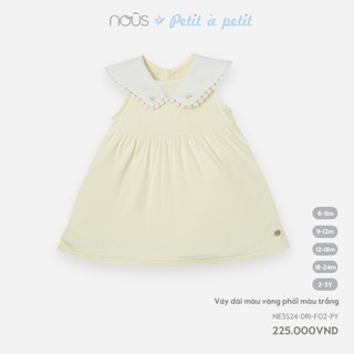 Váy dài Nous kẻ xanh, vàng phối trắng dành cho bé gái chất liệu Nu petit kháng khuẩn cho bé từ 6-9 tháng đến 2-3 tuổi