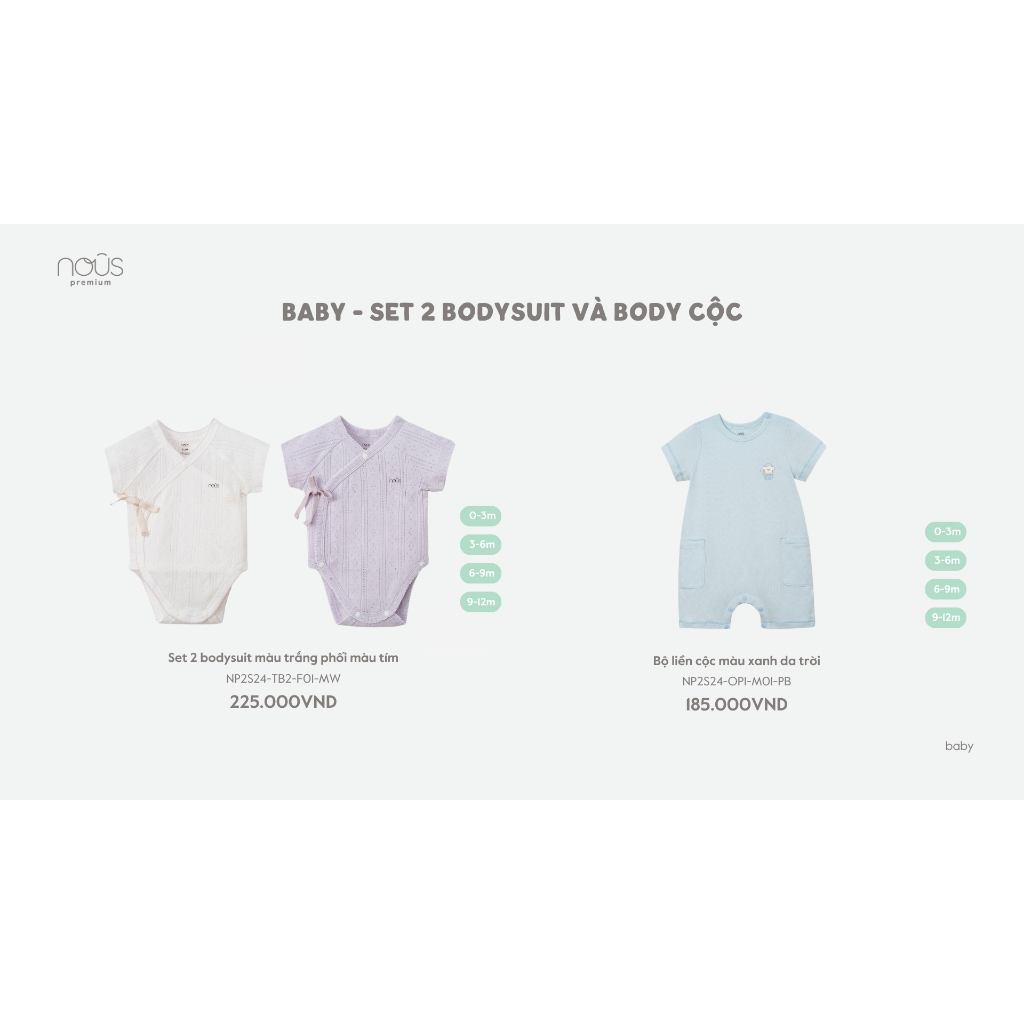 Set 2 bộ bodysuit Nous cộc tay, hai dây phối nhiều màu chất liệu mềm mại dành cho bé từ 0-3 tháng đến 9-12 tháng