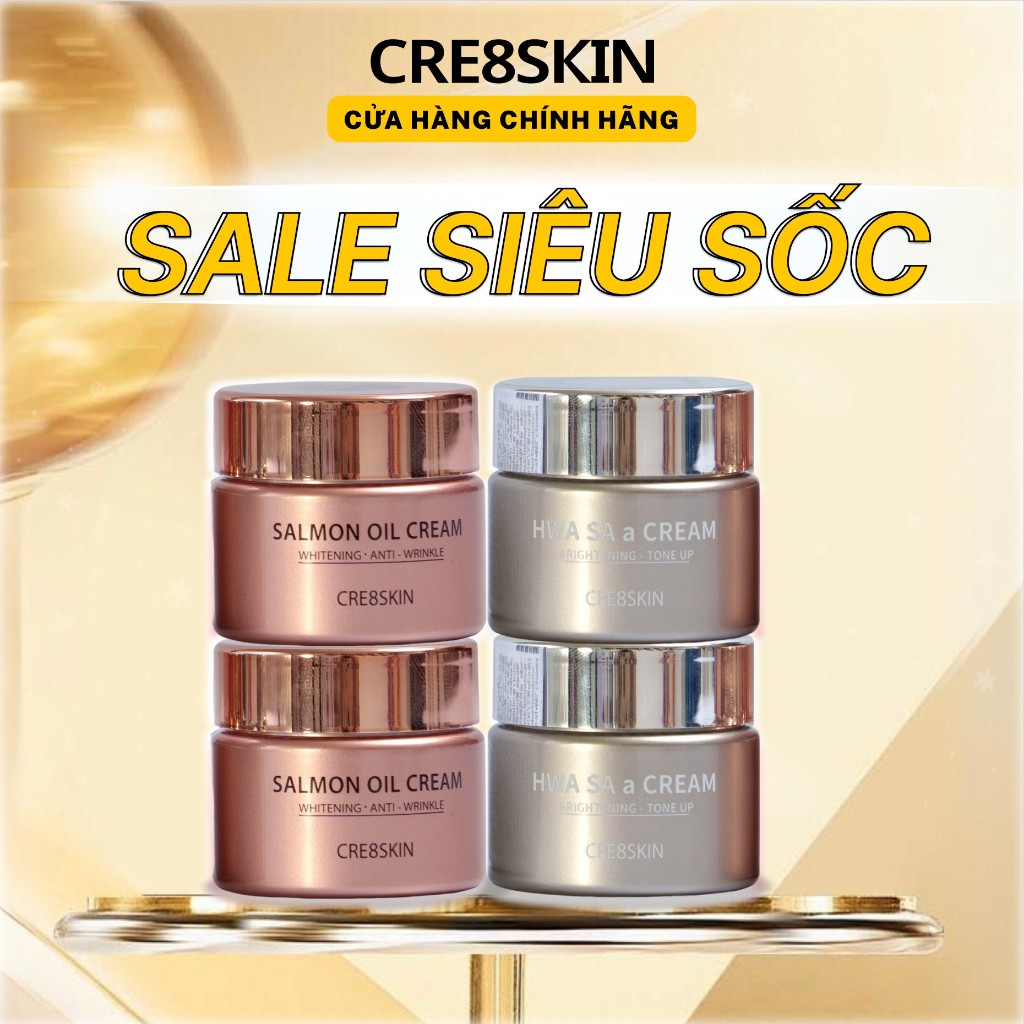 Combo 2 SET Kem Dưỡng Da Cá Hồi Ngày và Đêm Mini 20g - Salmon oil cream và Hwa sa a cream - Cre8skin