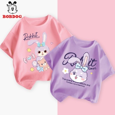 Áo thun bé gái BOBDOG chất liệu cotton mềm mịn thoáng mát in hình thỏ cute cho bé mặc đi học đi chơi