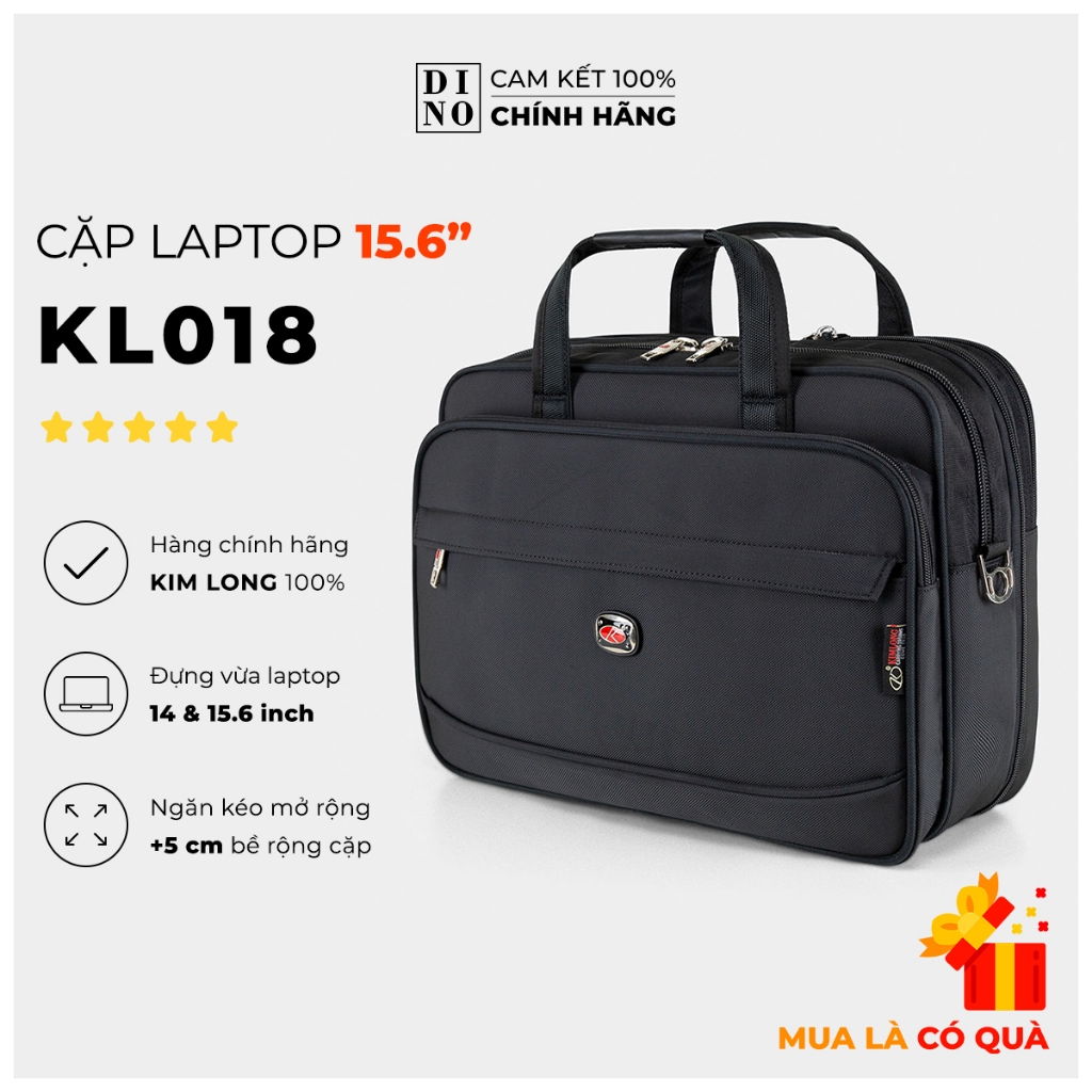 [MỞ RỘNG 5CM] Cặp Laptop 15.6 Inch Cỡ Lớn, Có Thể Mở Rộng Bề Ngang Thêm 5cm, Chống Thấm Nước, Chính Hãng Kim Long KL018
