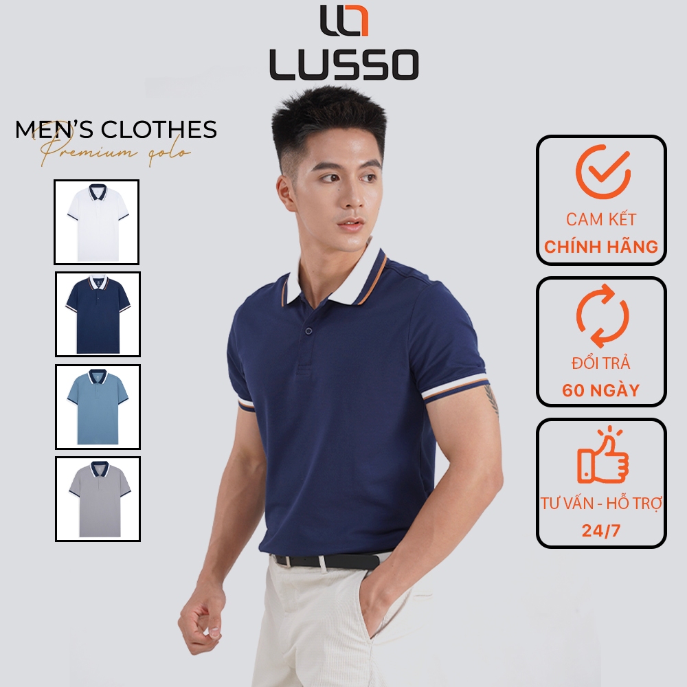 Áo Polo Nam Phối Cổ Ngắn Tay, Kiểu Dáng Slim Fit, Co Giãn 4 Chiều  Thoáng Mát, Navy, Trắng, Lusso In thêu lebro TPL23-06