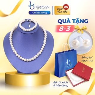 Bộ trang sức ngọc trai nước ngọt tự nhiên hạt 8-9ly tặng mẹ tặng bà hạt trứng tròn bóng đẹp - DB1336 - Bảo Ngọc Jewelry