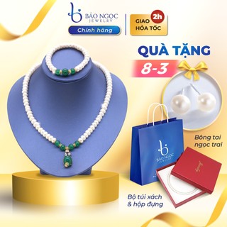 Bộ trang sức ngọc trai nước ngọt hạt 7-8ly tặng mẹ tặng bà mix Mã Não xanh sang trọng - BNJ-1308 - Bảo Ngọc Jewelry