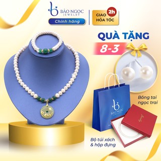 Vòng cổ ngọc trai tặng mẹ tặng bà kết hợp đá mã não xanh phát lộc tài hạt 7-8ly - DB1438 - Bảo Ngọc Jewelry
