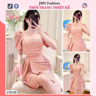 V4538 Váy gấm hồng cổ vuông thiết kế sang chảnh [Dolce Viva Colection (DVC)] đầm hồng dáng A xòe dự tiệc