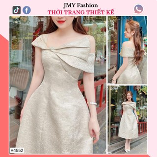 V4552 Váy đầm tafta dáng A trễ vai dự tiệc [Dolce Viva Colection (DVC)] váy tafta lệch vai ánh bạc sang chảnh