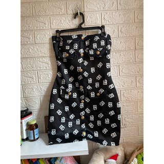(Thanh lý đồ cá nhân NEW) Đầm body cúp ngực họa tiết chữ phối nắp túi nổi KHANH LINH CLOSET