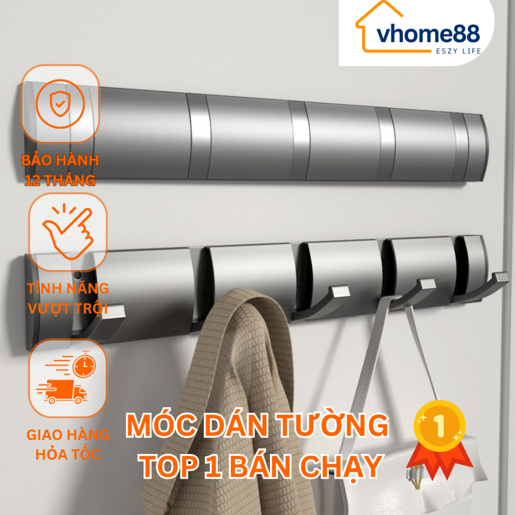Móc treo đồ dán tường, móc treo quần áo thông minh gấp gọn sang trọng - Vhome88