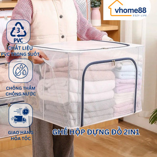 Túi đựng quần áo khung sắt 66l trong suốt cao cấp chống thấp nước PVC (LOẠI 1) - Vhome88
