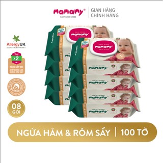 Combo 8 Khăn giấy ướt 100 tờ có nắp chủ động ngừa hăm Mamamy