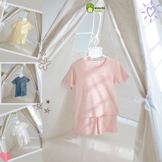 Đồ Bộ Cho Bé Gái, Bé Trai KIMCHIBABY Vải Cotton 100% Co Giãn 2C Bảng Màu Trơn Basic, Bộ Cộc Tay Cho Bé Mặc Nhà KC301