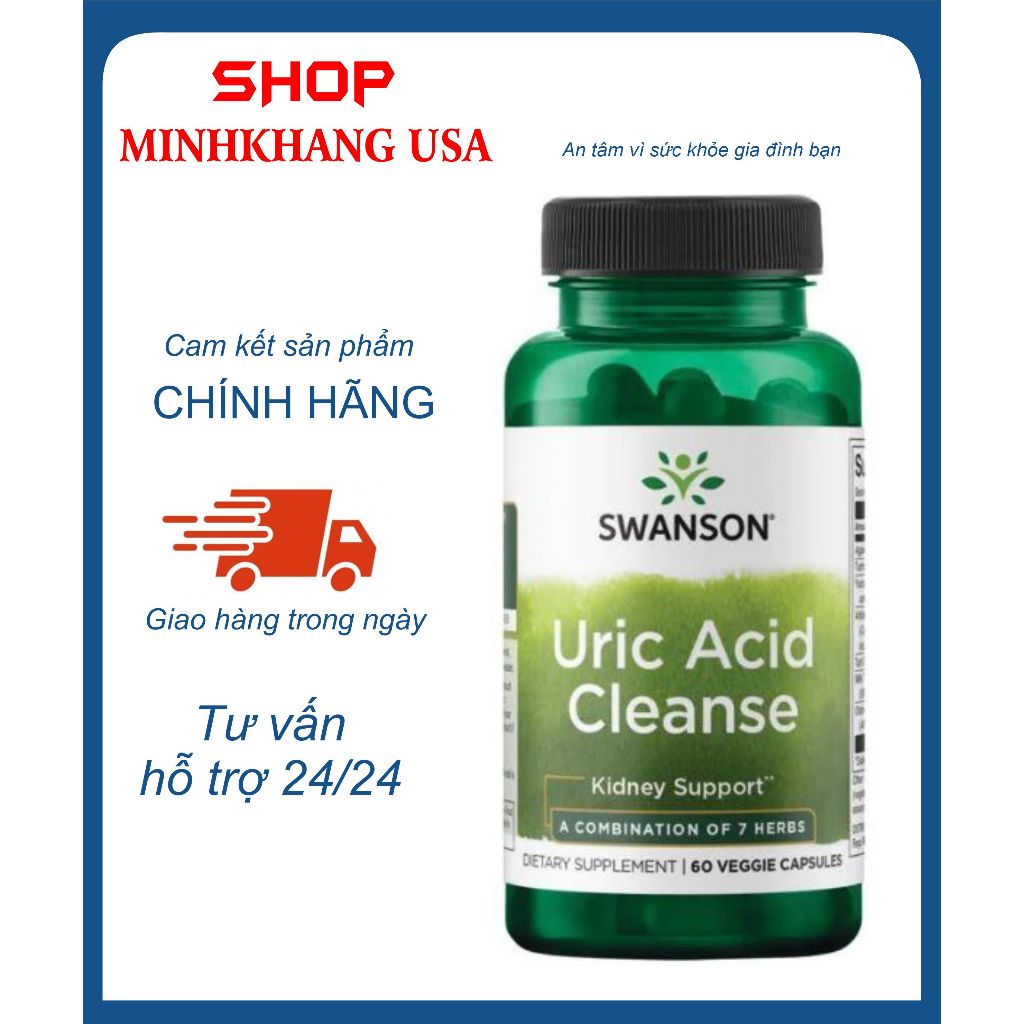 Viên uống Swanson Uric Acid Cleanse 60 viên hỗ trợ thải Uric Acid ngăn ngừa đau nhức do Gout