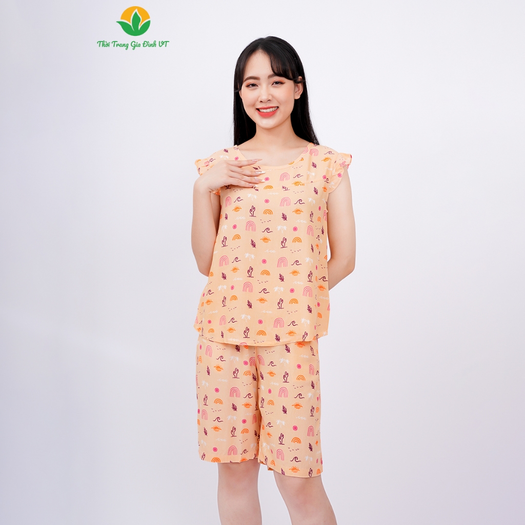 Bộ lanh nữ sát nách, quần lửng bộ ngủ nữ mặc nhà thời trang Việt Thắng - B05.2310