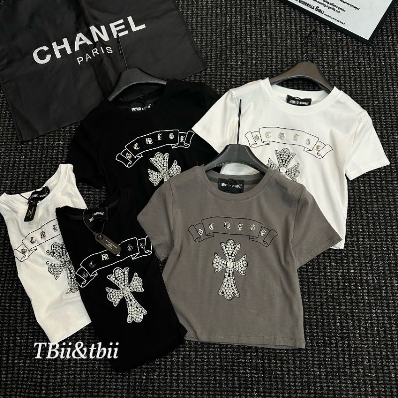 Áo thun croptop chữ thập đá hàng QC