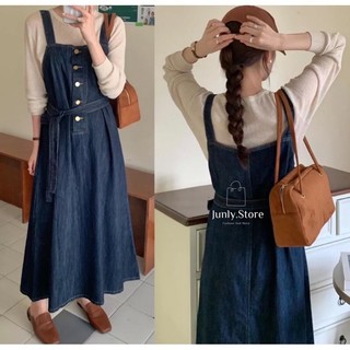 Váy bò 2 dây babydoll,váy yếm bò cài cúc có dây thắt eo siêu dễ thương
