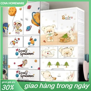 Tủ nhựa đựng quần áo trẻ em hoạt hình, loại ngăn kéo 2 cánh, chất liệu PP thực phẩm, bảo hành 3 năm