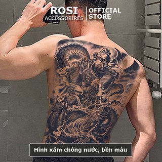Hình xăm dán full lưng nhật cổ BD-025 hình quan công, miếng dán hình xăm tạm thời 15 ngày chống nước