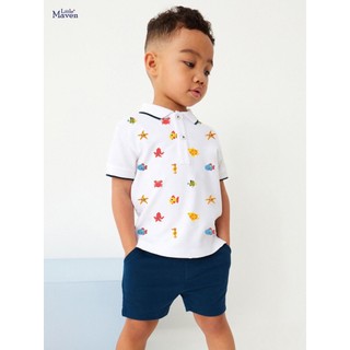 Bộ hè polo cotton trắng quần xanh hoạ tiết động vật LMH22038 - TOPZKIDS
