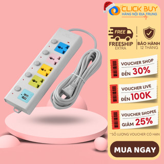 Ổ Cắm Điện Đa Năng Thông Minh Ổ Điện 6 Lỗ Có Kèm Cổng Sạc USB Có Chốt An Toàn Dây Dài 1,8M 2.5M 4.M Tiện Lợi