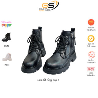 Giày bốt Martin cố ngắn, Bốt nữ ngắn da mềm, nâng đế tăng chiều cao