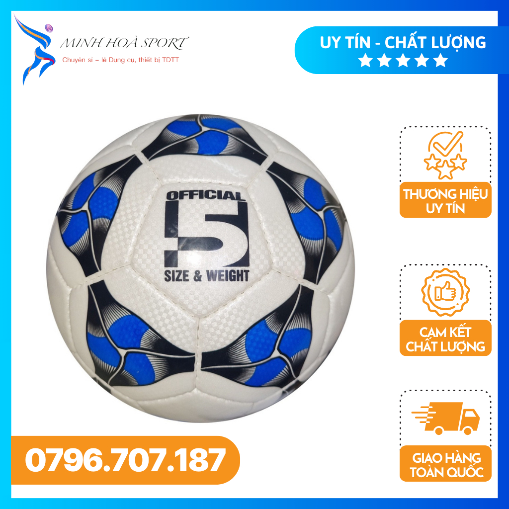 Quả Bóng Đá Động Lực 3.05 Size 5 , 4  UCV 3.05 Chất Da PU Cao Cấp Màu Trắng Xanh - Minh Hoà Sport