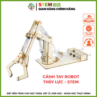   MÔ HÌNH STEM  Cánh Tay Robot Thủy Lực  loại lớn  bằng gỗ. Đồ chơi lắp ráp khoa học sáng tạo STEM STEAM cho bé. STEM3G 