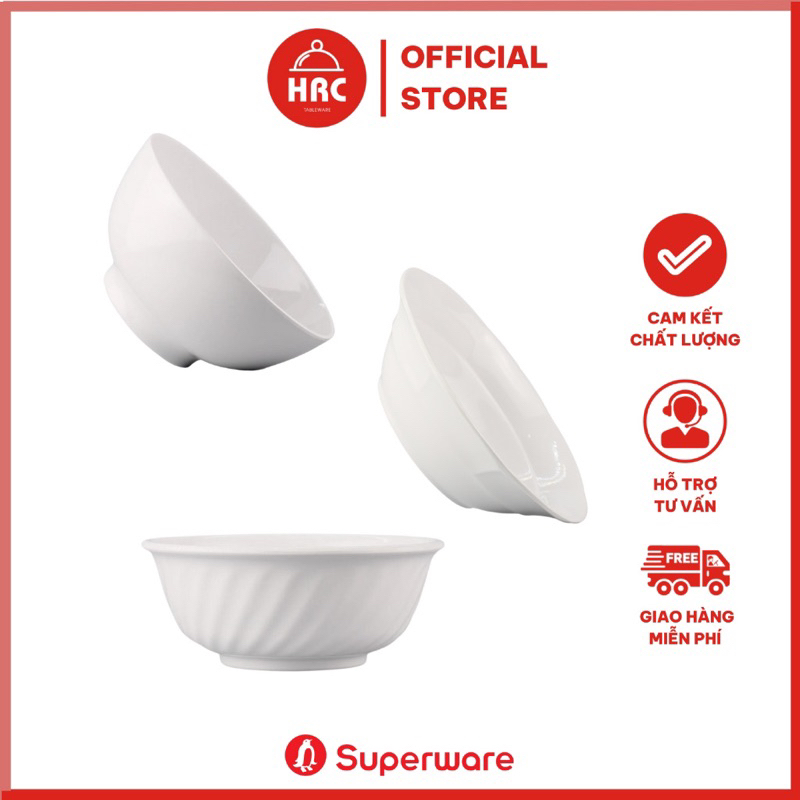 Bộ Bát Tô Nhựa Bát Tô Loe SUPERWARE 100% Nhưa Phíp Melamine Trắng Nhiều Kích Cỡ
