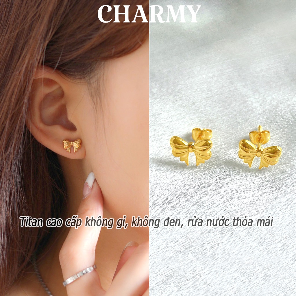 Bông tai titan không gỉ hình nơ thời trang BT11 - Charmy
