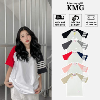 Áo thun nữ form rộng THOM phối 4 vạch, áo phông nữ girl phố cổ tròn cotton khô phong cách streetwear local brand KMG
