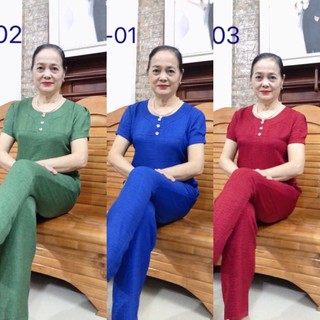 Đồ trung niên dành cho mẹ bà quần dài tay cộc chất Vân Mây