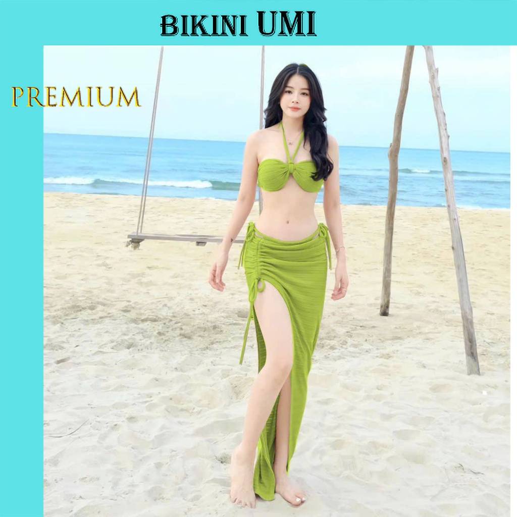 BIKINI 2 MẢNH KÈM VÁY MIE MÀU XANH BƠ BIKINIUMI BIKINISTORE