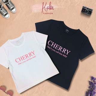 Áo thun tay ngắn nữ màu đen và trắng in chữ KABI Fashion cotton cổ tròn thoáng mát