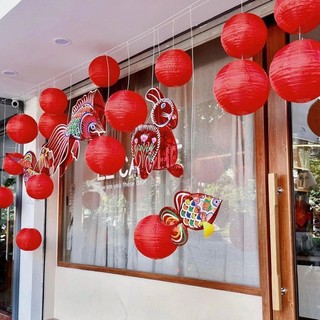 Lồng đèn tròn giấy lụa đỏ trang trí Tết Trung Thu 2024 đủ size - Lồng đèn trang trí đám cưới, chụp hình siêu đẹp