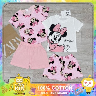Set 2 bộ cotton dài tay Minnie hồng siêu xinh cho bé gái size từ 12-24 cân