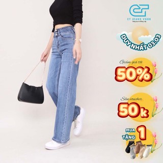 Quần Jeans Nữ Ống Rộng lưng cao Phủ Màu Trơn 3 Cúc dang dài CT JEANS