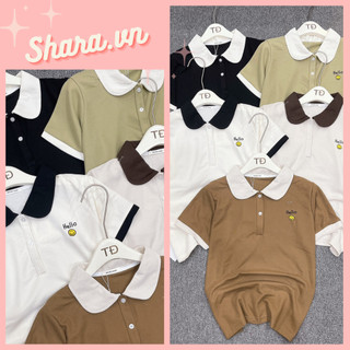 Áo phông polo cổ bẻ tròn họa tiết logo mặt cười, áo phông nữ form rộng mặc mát thoải mái Shara SR772 TD