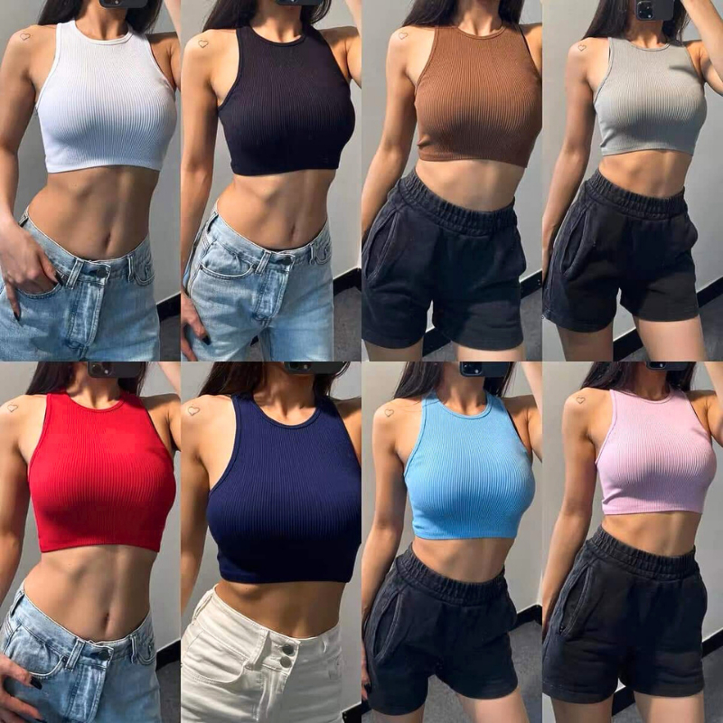 Áo Ba Lỗ Croptop Basic Cổ Tròn Ôm Body Chất Thun Gân Cao Cấp - CUTIEPIE