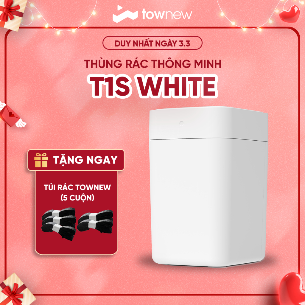 Thùng rác tự động thông minh TOWNEW T1S 15.5L (White)- Tự động hàn túi, thay túi rác - BẢN QUỐC TẾ- BH 12 tháng