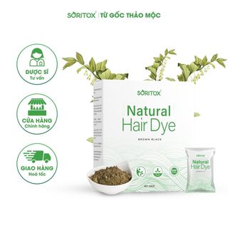 Bột lá Nhuộm tóc, Phủ bạc thảo mộc màu Nâu Đen tự nhiên từ bột lá Hena và lá Chàm (Hộp 05 gói mới) - SORITOX HAIR 50GR