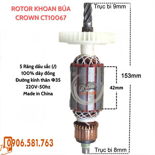 Rotor khoan Crown CT10067 5 răng 220V - Tặng chổi than